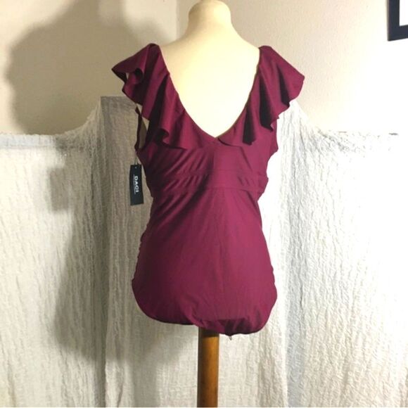 DACI NWT Ruffled Burgandy One Piece Swimsuit Size XL - Picture 5 of 7